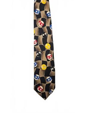 Crescent Bay Billiards Pool Ball Necktie Mens Novelty 8 Ball Black Tan Tie